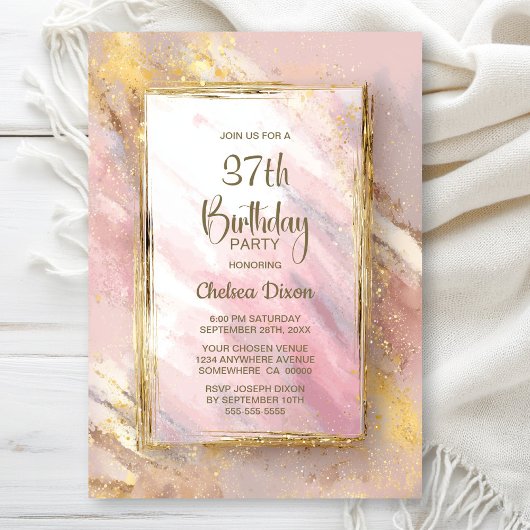 Pink Gold Any Age Birthday Party Kaart