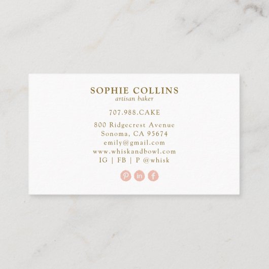 Pink Gold Baker Waterverf Baker Pastry Chef Visitekaartje (Achterkant)