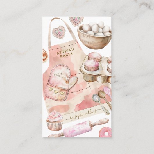 Pink Gold Baker Waterverf Baker Pastry Chef Visitekaartje (Voorkant)