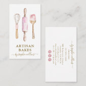 Pink Gold Baker Waterverf Bakkerij Pastry Chef Visitekaartje (Voorkant / Achterkant)