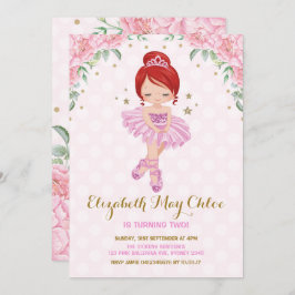 Pink Gold Ballerina Birthday Invite Princess Party Kaart