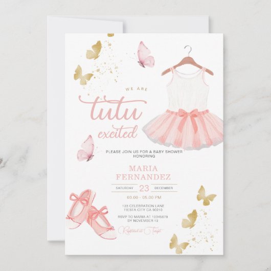 Pink Gold Ballet Girl Baby shower Uitnodiging (Voorkant)
