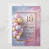 Pink Gold Balloons 16th Birthday Party Kaart (Voorkant)