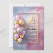 Pink Gold Balloons 18th Birthday Party Kaart (Voorkant)
