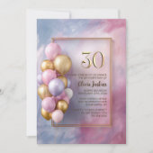 Pink Gold Balloons 30th Birthday Party Kaart (Voorkant)
