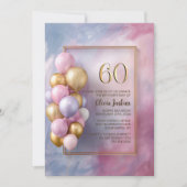 Pink Gold Balloons 60th Birthday Party Kaart (Voorkant)