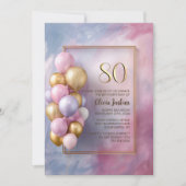 Pink Gold Balloons 80th Birthday Party Kaart (Voorkant)