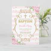 Pink Gold Baptism Christening Floral Princess Kaart (Staand voorkant)