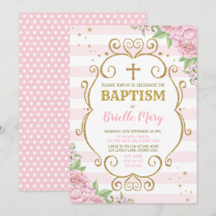 Pink Gold Baptism Christening Floral Princess Kaart