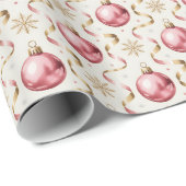 Pink Gold Bauble Luxury Christmas Holiday Pattern Cadeaupapier (Rol Hoek)