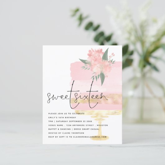 Pink Gold Birthday Cake Sweet 16 Invite (Staand voorkant)