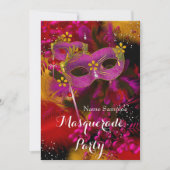 Pink Gold Black Floral Masquerade Birthday Party Kaart (Voorkant)