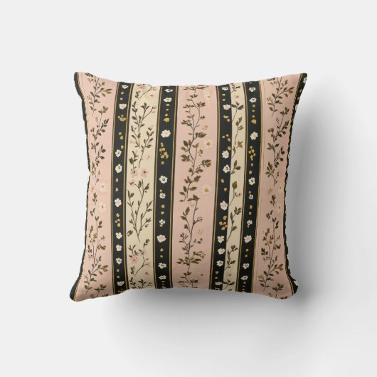 Pink Gold Black Stripes Florals Kussen (Achterkant)