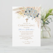 Pink Gold Boho Girl Baptism Christening Uitnodigin Kaart (Staand voorkant)