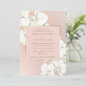 Pink Gold Botanical Orchid Floral Wedding Kaart (Staand voorkant)