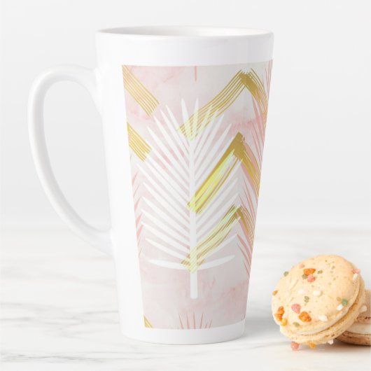 Pink & Gold Botanical Palm Leaves Latte Mok (In situ)