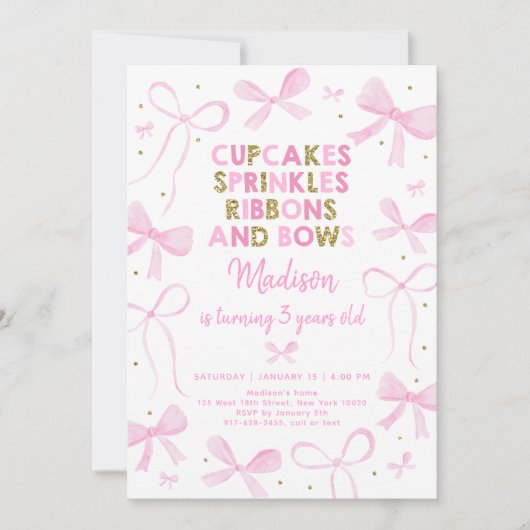 Pink Gold Bow Birthday Kaart (Voorkant)