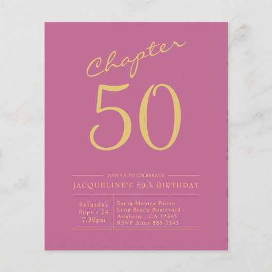 Pink Gold Budget 50e verjaardag Uitnodiging Flyer (Voorkant)