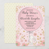 Pink Gold Bunny Rabbit Baby shower Tea Party Kaart (Voorkant / Achterkant)