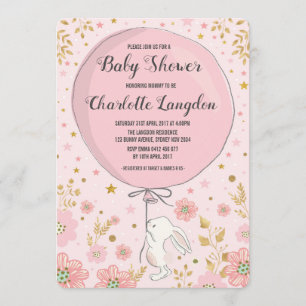 Pink Gold Bunny Rabbit Baby shower Tea Party Kaart
