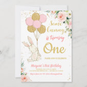 Pink Gold Bunny Verjaardag Kaart (Voorkant)