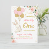 Pink Gold Bunny Verjaardag Kaart (Staand voorkant)