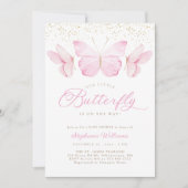 Pink & Gold Butterflies Baby shower Uitnodiging (Voorkant)