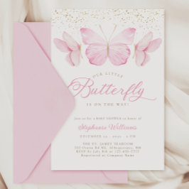 Pink & Gold Butterflies Baby shower Uitnodiging