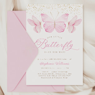Pink & Gold Butterflies Baby shower Uitnodiging