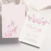 Pink & Gold Butterflies Baby shower Uitnodiging