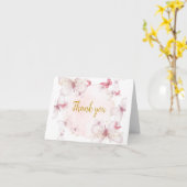 Pink Gold Butterfly bedankje Kaart (Gele Bloem)