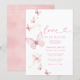 Pink Gold Butterfly Love in Bloom Vrijgezellenfees Kaart