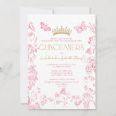 Pink Gold Butterfly QR Quinceañera Mis Quince Años Kaart (Voorkant)