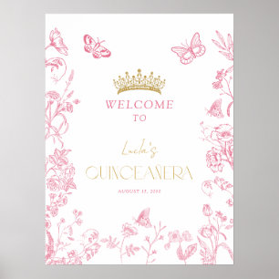 Pink Gold Butterfly Quinceañera Welkom Poster