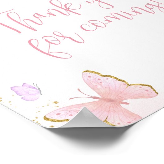 Pink Gold Butterfly Spring Bedankt voor uw komst Poster (Hoek)