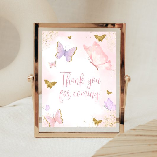 Pink Gold Butterfly Spring Bedankt voor uw komst Poster