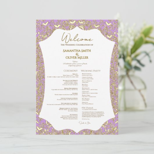 Pink Gold Butterfly Wedding Programma (Staand voorkant)