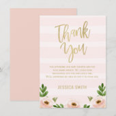 Pink Gold Calligraphy Baby shower Bedankt Card Kaart (Voorkant / Achterkant)
