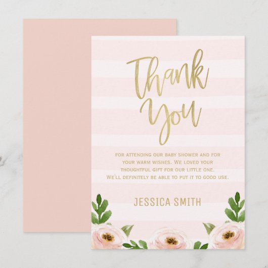 Pink Gold Calligraphy Baby shower Bedankt Card Kaart (Voorkant / Achterkant)