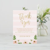 Pink Gold Calligraphy Baby shower Bedankt Card Kaart (Staand voorkant)