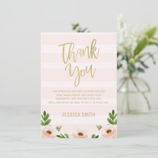 Pink Gold Calligraphy Baby shower Bedankt Card Kaart (Staand voorkant)