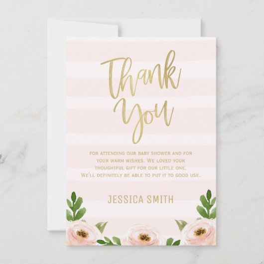 Pink Gold Calligraphy Baby shower Bedankt Card Kaart (Voorkant)