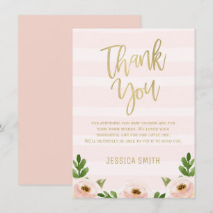 Pink Gold Calligraphy Baby shower Bedankt Card Kaart