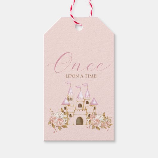 Pink Gold Castle Princess Baby shower Cadeaulabel (Voorkant)