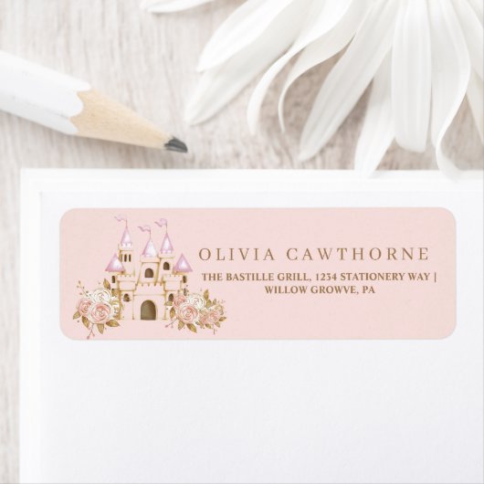 Pink Gold Castle Princess Baby shower Etiket (Insitu)