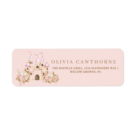 Pink Gold Castle Princess Baby shower Etiket (Voorkant)