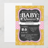 Pink Gold Chalkboard Floral Baby shower Invite Kaart (Voorkant / Achterkant)