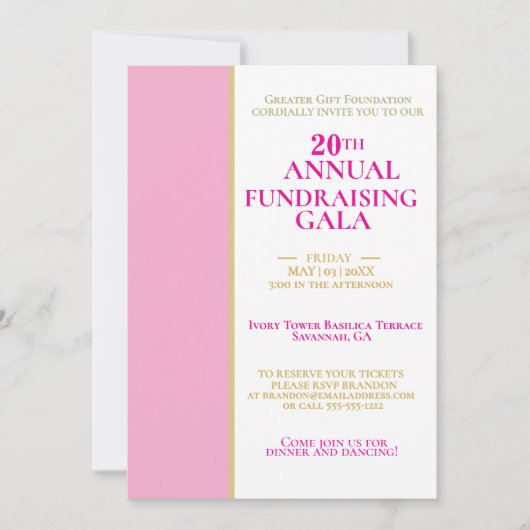 Pink & Gold Charity Fondsenwervingsgala Kaart (Voorkant)
