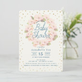 Pink & Gold Cherry Blossom Krans Baby shower Kaart (Staand voorkant)