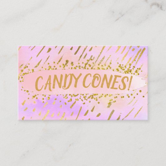 Pink Gold Children's Birthday Snoep Cone Favor Visitekaartje (Voorkant)